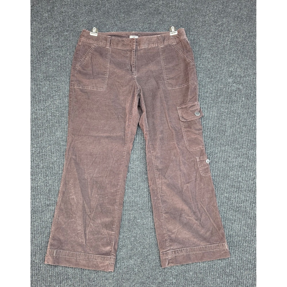J. Jill Chocolate Brown Corduroy Cargo Pants Petite 16P Stretch Straight Leg